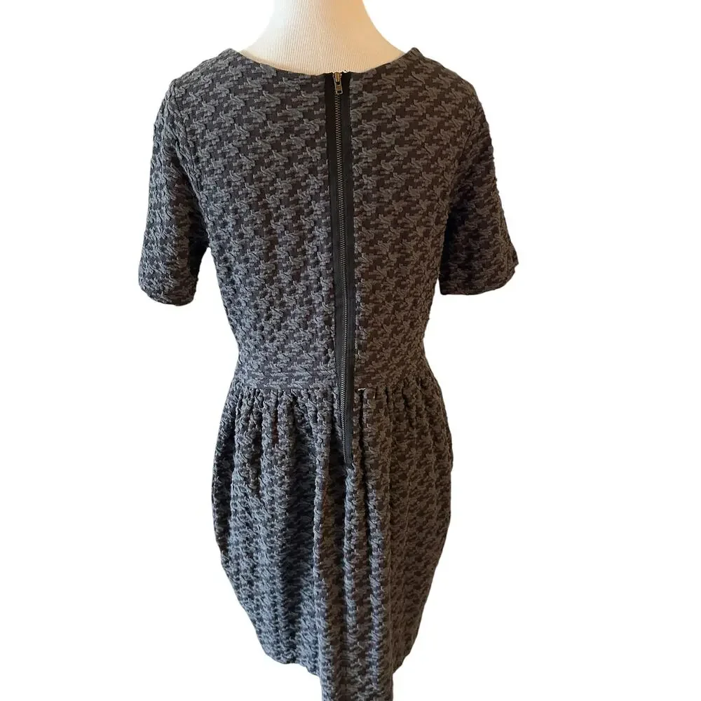 Ganni Athena Dress Womens Large Gray Houndstooth Textured Career Anthropologie